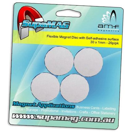 Round Disc Magnet with adhesive 30mm x 1mm | 20 per pack